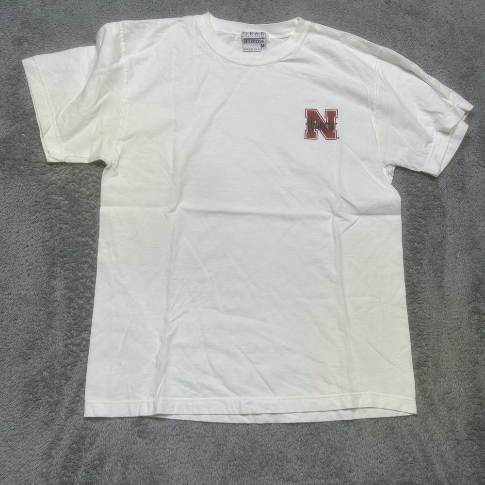 Vintage Nebraska Cornhuskers Shirt Men's M White Football NCAA Big Cotton‎ UNL